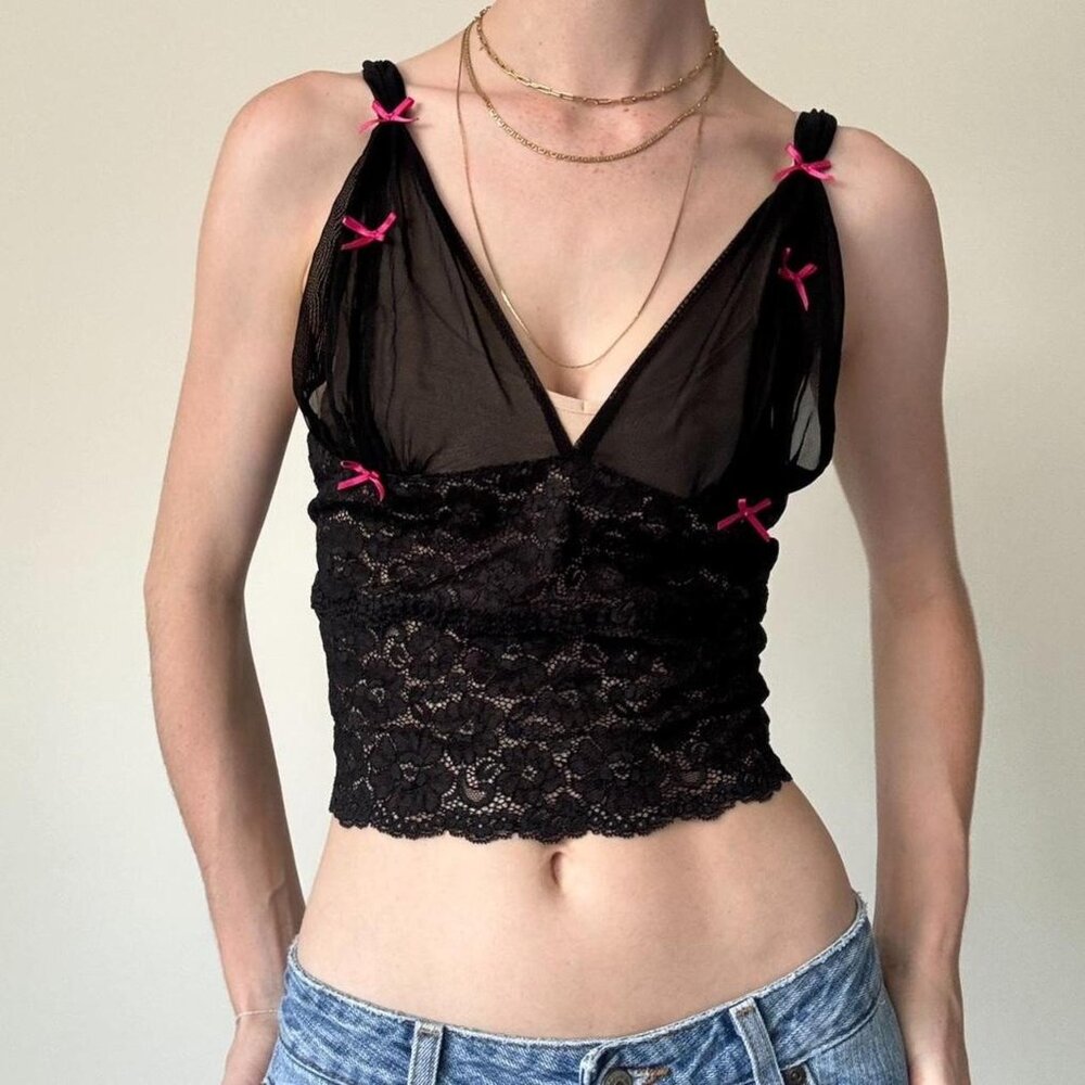 Victoria's Secret Sexy Little Things Lace Sheer Teddy Top Size M babydoll Y2K Pi